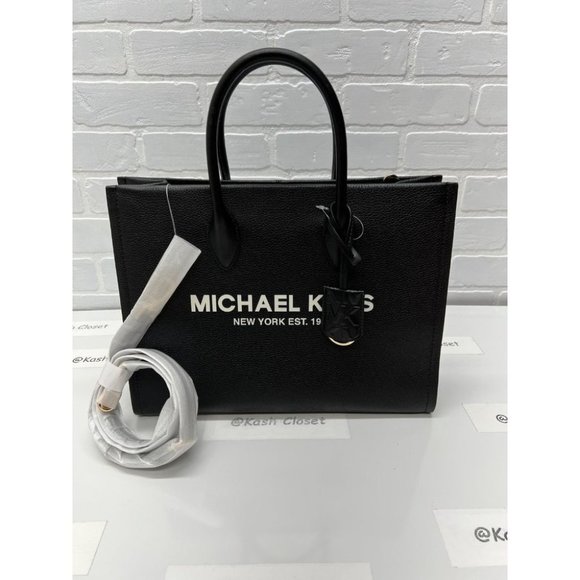 Michael Kors MK Mirella Medium Pebbled Leather Tote Bag - Black - Picture 10 of 12